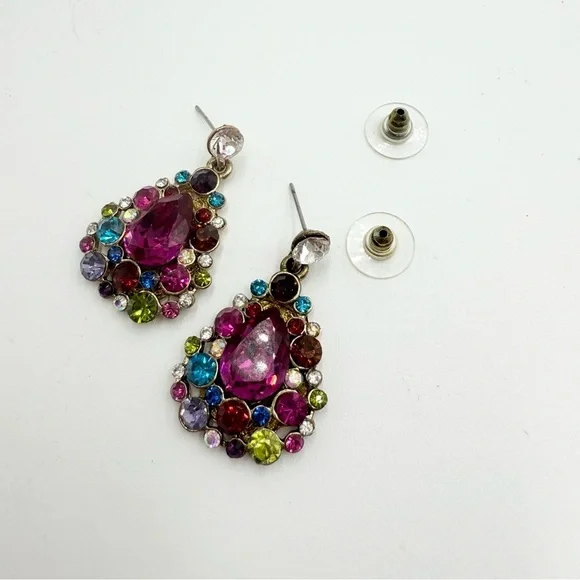Multi Color Rhinestone Water Drop Earrings - Picture 5 of 5